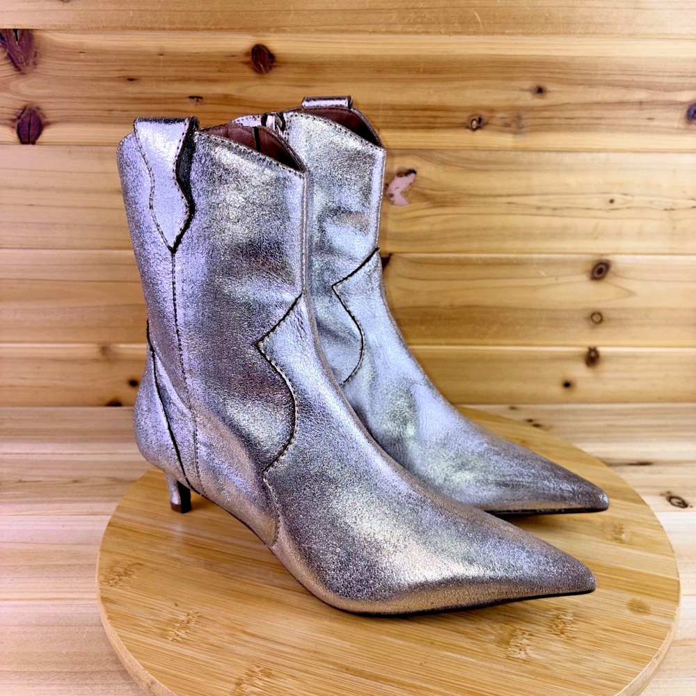 Seychelles Boots Womens 7.5 Distressed Metallic Silver Dallas Western Ankle Boot
